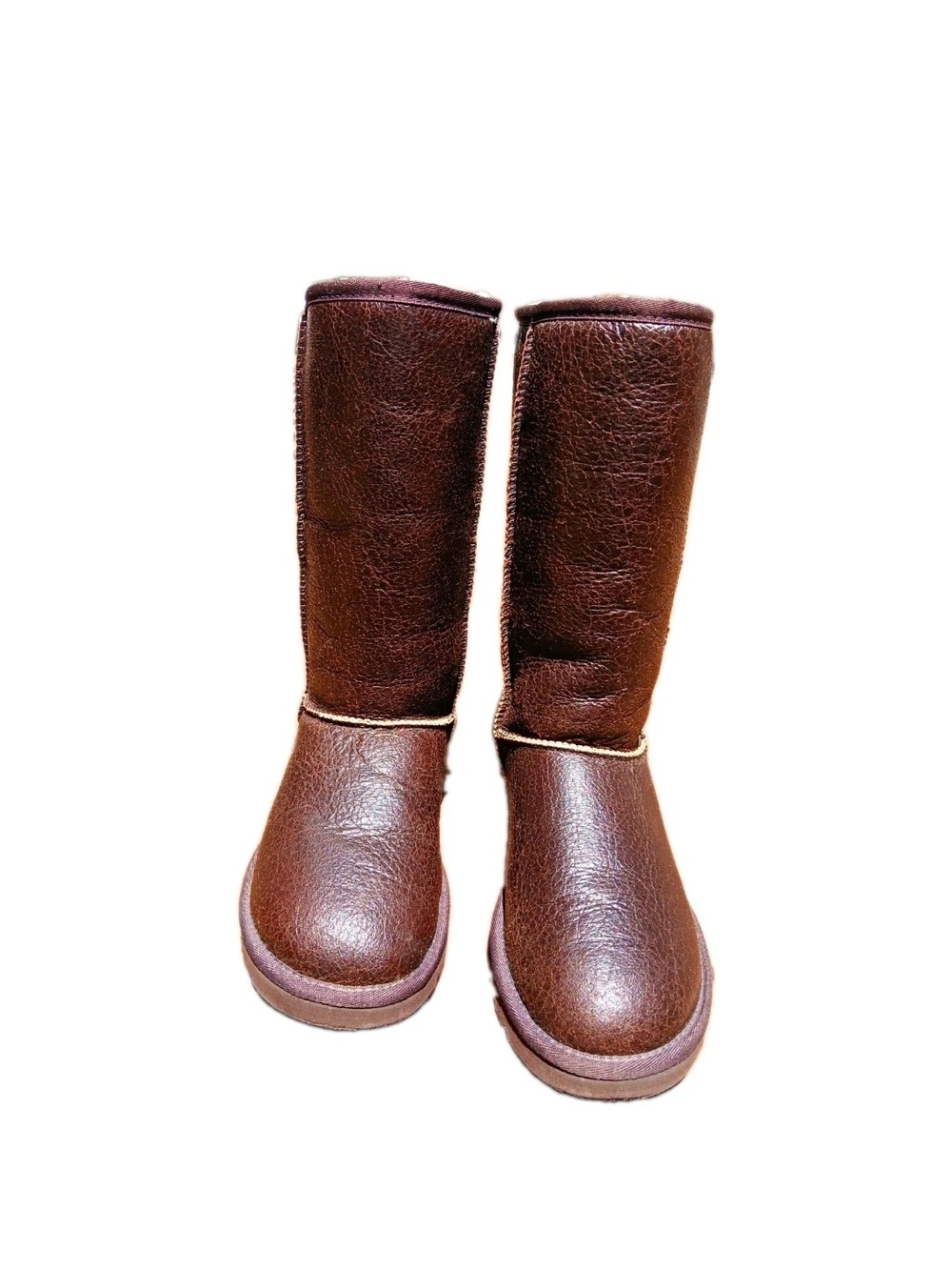 UGG Classic Tall Bomber Sheepskin-Lined Brown Leather Boots Women's 5